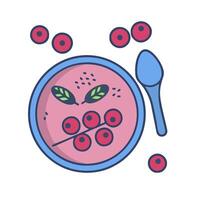 A bowl of soup with berries and a spoon vector