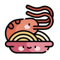 A cartoon crab with noodles in a bowl vector