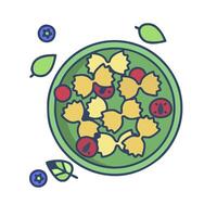 A plate with pasta and berries on it vector