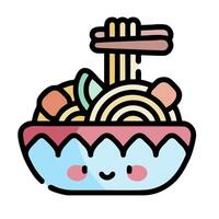 A cute bowl of noodles with chopsticks and chopsticks vector