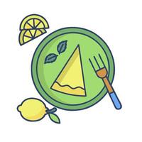 A plate with a slice of lemon and fork vector