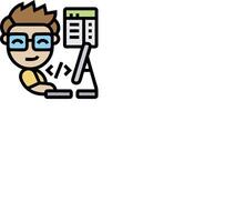 A cartoon man with glasses and a computer vector