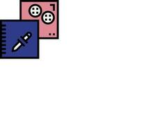 A blue and pink notebook with a pen and scissors vector