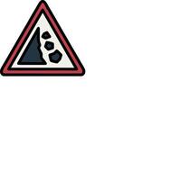 A triangle warning sign with a rock on it vector