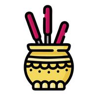 A pot with three sticks in it vector