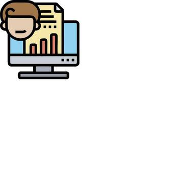 un hombre es mirando a un computadora pantalla con un bar gráfico vector