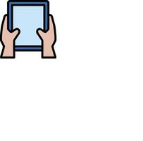 Hands holding a tablet computer icon on a white background vector