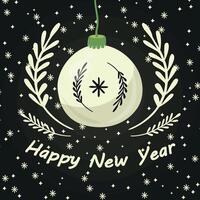 greeting card with beige christmas tree ball and fir branches on it. illustration for new year design vector