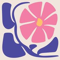 Abstract pink flower in matisse style. retro hand drawn illustration. groovy colors vector