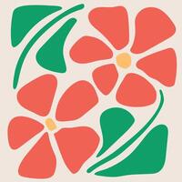 Abstract red flowers in matisse style. retro hand drawn illustration. vector