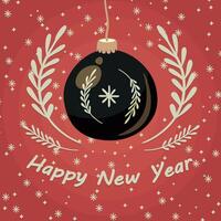 A happy new year card with a black ball hanging from a branch vector