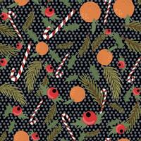 Seamless pattern with christmas elements on dotted blue background. vector