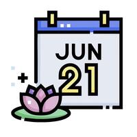 June 21st calendar icon with lotus flower vector