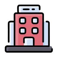 A building icon with a red roof vector