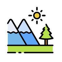A mountain landscape with a tree and sun vector