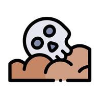 A skull is sitting on a rock in a cave vector