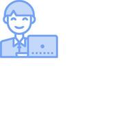 A man with a laptop and a blue outline vector
