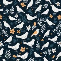 Pattern with birds and flowers vector