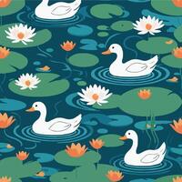 Pattern of ducks and water lilies vector