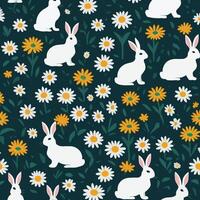 rabbits and daisies fabric patterns vector