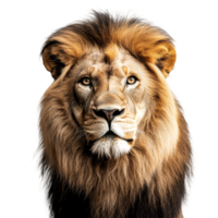Lion with Majestic Mane Facing Forward Isolated on Transparent Background png