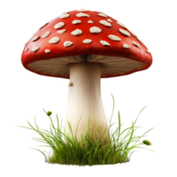 Mushroom with Red Cap and Grass Base Isolated on Transparent Background png