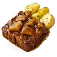 Beef with Potatoes and Brown Sauce Isolated on Transparent Background png