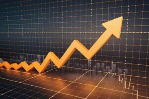 Orange zigzag arrow rises on grid, indicating a rise in value photo