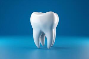 White 3D tooth displayed against vibrant blue background with visible roots photo