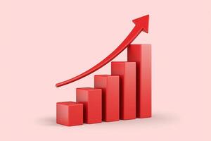 3D red bar graph with arrow pointing up shows growth photo