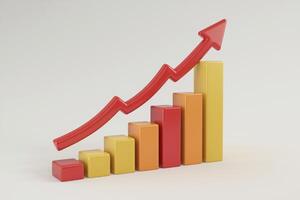 Red arrow on 3D bar chart, against white background, shows growth photo