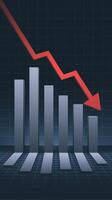 Gray bar chart with red arrow shows decline on grid background Vertical Mobile Wallpaper photo
