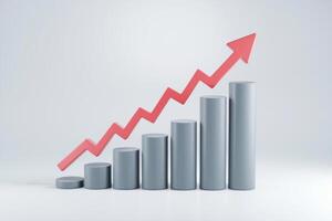 3D line chart with a red arrow shows growth photo