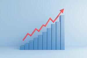 3D blue bar chart rises with a red line showing change photo