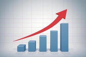 Red arrow rising through blue bars on grid indicates data progression photo