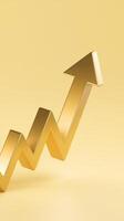Golden 3D arrow points upwards against yellow background, suggesting dynamic movement Vertical Mobile Wallpaper photo