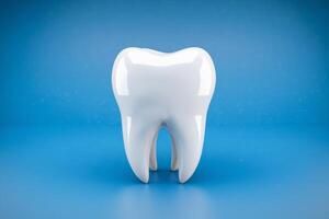 3D rendered tooth stands upright against vibrant blue background, showcasing smooth surface photo