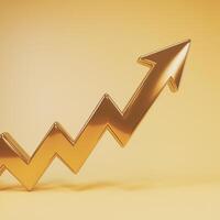 Golden 3D arrow points upwards against yellow background, suggesting dynamic movement For Social Media Post Size photo