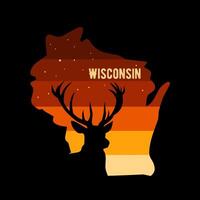 Wisconsin Silhouette with Deer and Retro Sunset Vibes vector