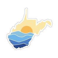 Sticker of West Virginia Map with Sunset and Waves vector