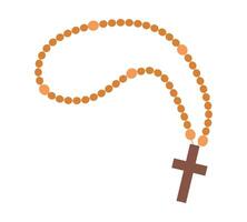 rosary in cartoon style. Rosary for prayer and reflection on God of Christians. Sacred attribute for Catholics and Orthodox. Wooden bowline with a cross on a white background. vector