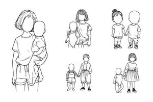 Black and white line art of siblings in a happy moment vector