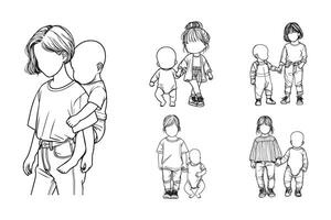 A black and white drawing of a bald-headed child standing vector