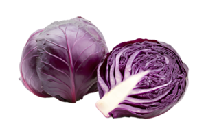 Whole red cabbage and half Isolated on transparent background png