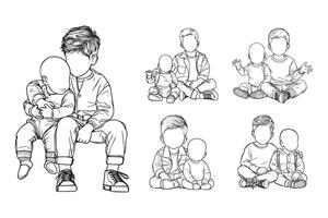 Art piece showcasing a baby in a loving brotherly pose, sketched by hand vector