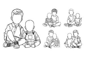 Charming black and white line art of a baby expressing joy in a close pose vector