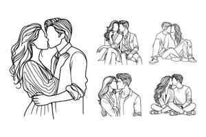 Clipart featuring a couple kissing in a minimalist line art style vector