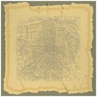 A vintage design background frame for a center city street map of Xi'an, China ,canvas texture to give it a painting feel. vector