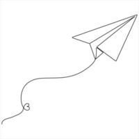 Single line continuous drawing of paper airplane Concept of plane flying outline style illustration vector