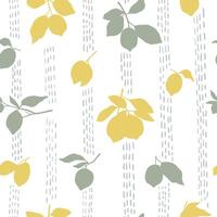 Hand drawn lemons silhouettes seamless pattern. Green and yellow citrus fruits and decorative elements on white background vector